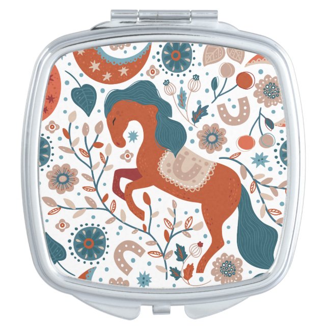 Scandinavian Horse Cute Compact Mirror (Front)