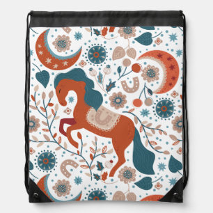 Scandinavian Horse Cute Drawstring Bag