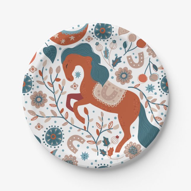 Scandinavian Horse Cute Paper Plates (Front)