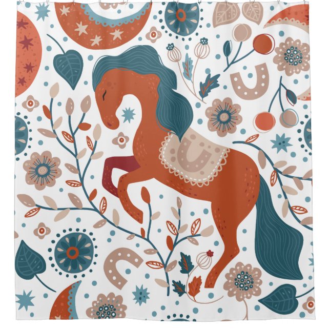 Scandinavian Horse Cute Shower Curtain (Front)