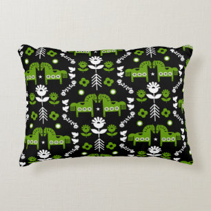 Scandinavian Horse Folk Art Accent Pillow
