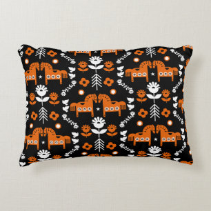 Scandinavian Horse Folk Art Accent Pillow
