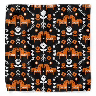 Scandinavian Horse Folk Art Bandana