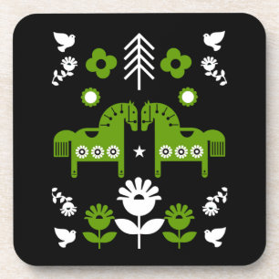 Scandinavian Horse Folk Art Beverage Coaster