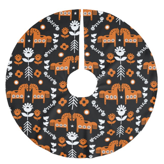 Scandinavian Horse Folk Art Brushed Polyester Tree Skirt (Front)