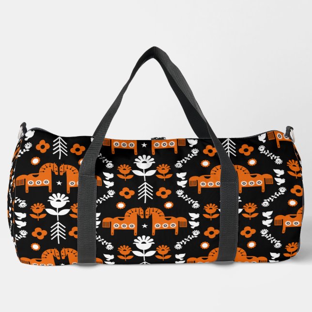 Scandinavian Horse Folk Art Duffle Bag (Front)