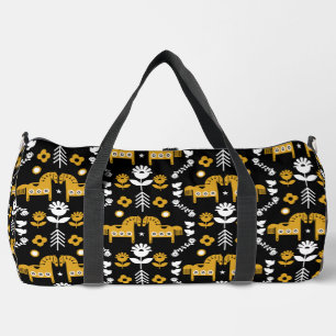 Scandinavian Horse Folk Art Duffle Bag