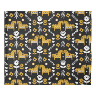 Scandinavian Horse Folk Art Duvet Cover