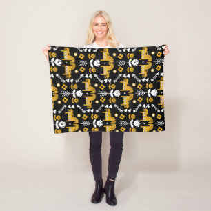 Scandinavian Horse Folk Art Fleece Blanket