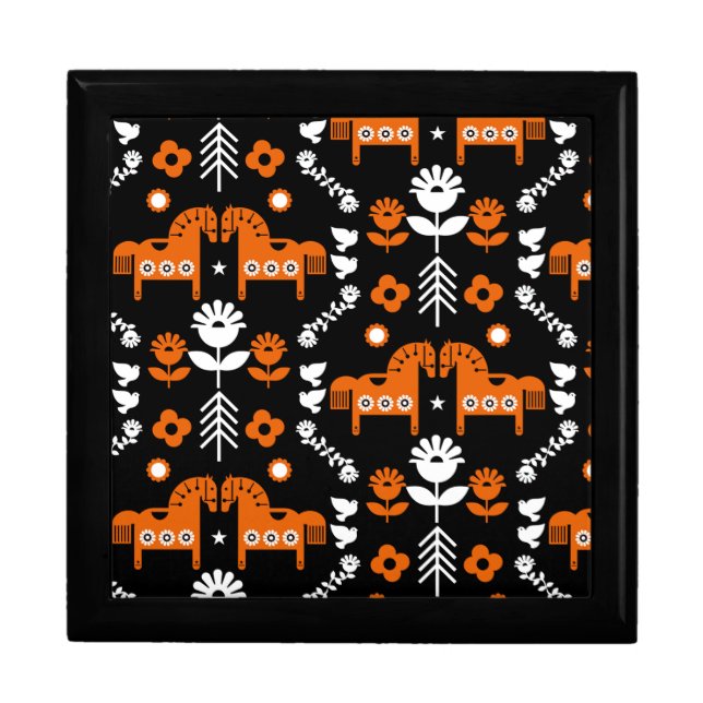 Scandinavian Horse Folk Art Gift Box (Front)