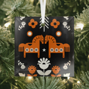 Scandinavian Horse Folk Art Glass Ornament