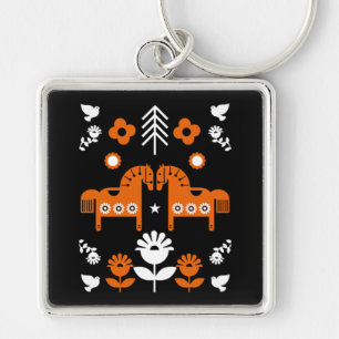 Scandinavian Horse Folk Art Keychain