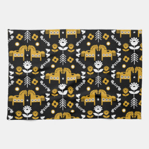 Scandinavian Horse Folk Art Kitchen Towel
