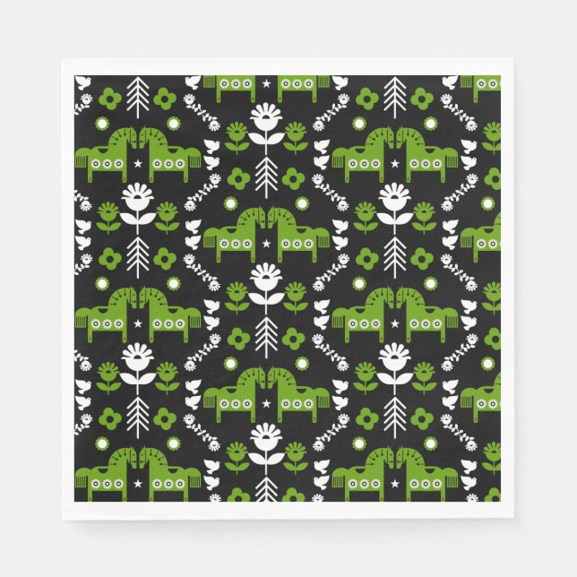 Scandinavian Horse Folk Art Napkins (Front)