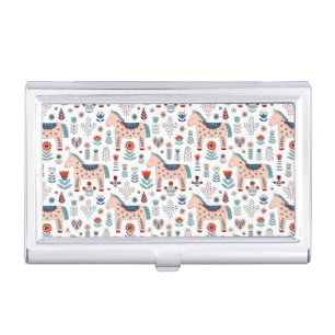 Scandinavian Horse Folk Art Pattern Business Card Case