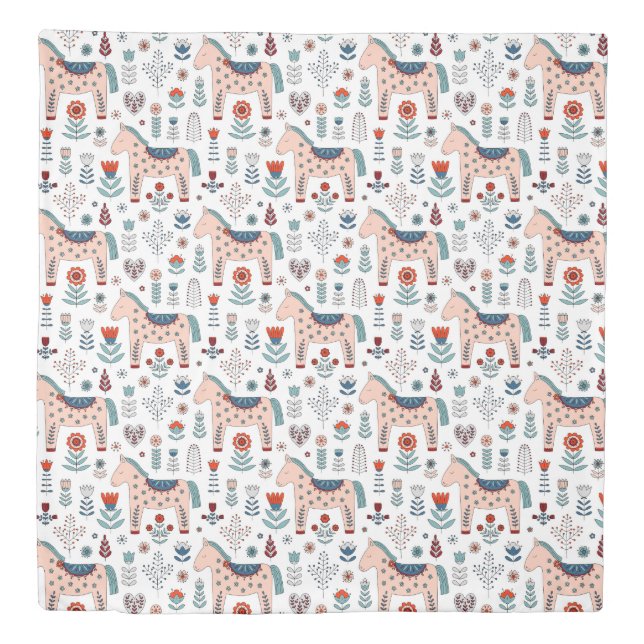 Scandinavian Horse Folk Art Pattern Duvet Cover (Front)