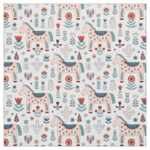 Scandinavian Horse Folk Art Pattern Fabric