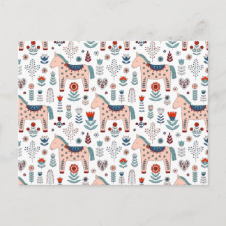 Scandinavian Horse Folk Art Pattern Holiday Postcard