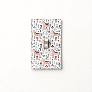 Scandinavian Horse Folk Art Pattern Light Switch Cover