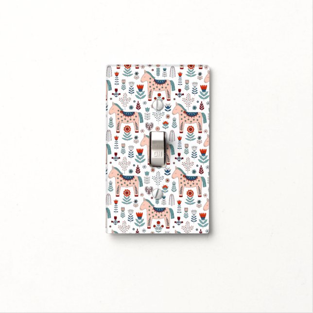 Scandinavian Horse Folk Art Pattern Light Switch Cover (In Situ)
