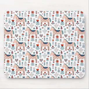 Scandinavian Horse Folk Art Pattern Mouse Pad