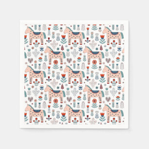 Scandinavian Horse Folk Art Pattern Napkins