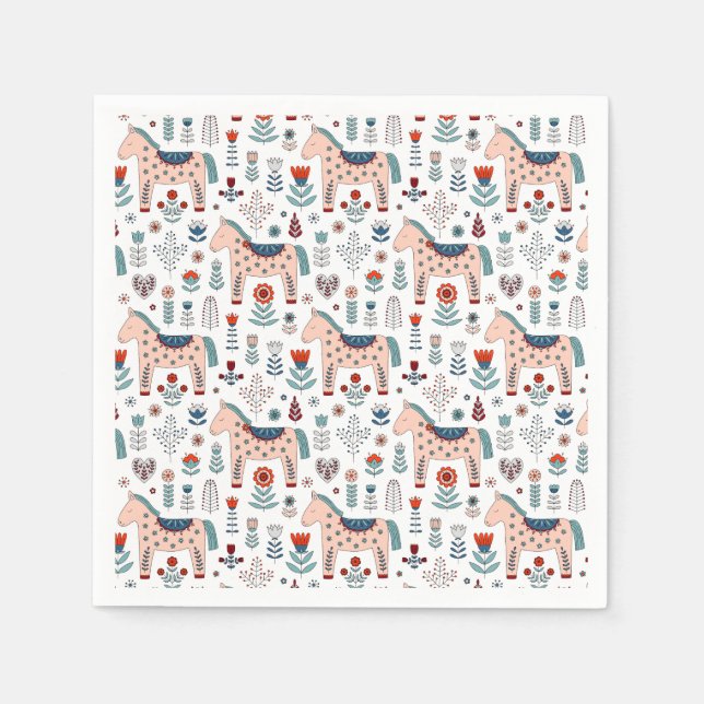 Scandinavian Horse Folk Art Pattern Napkins (Front)