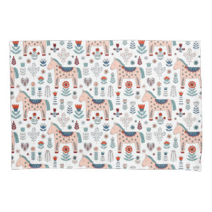 Scandinavian Horse Folk Art Pattern Pillow Case