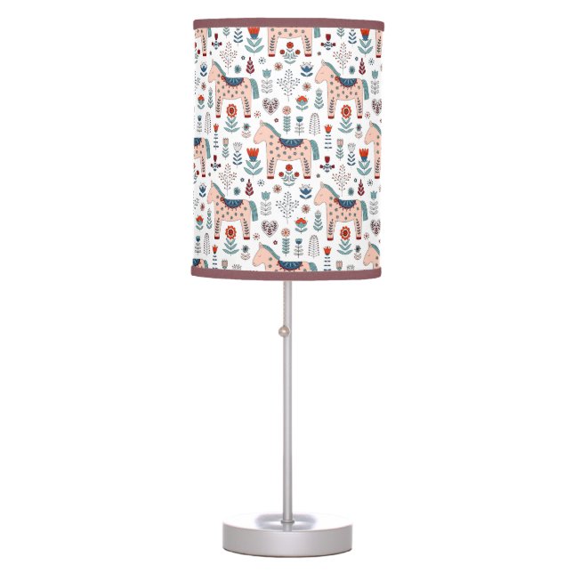 Scandinavian Horse Folk Art Pattern Table Lamp (Front)
