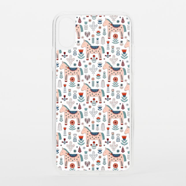 Scandinavian Horse Folk Art Pattern Uncommon iPhone Case (Back)