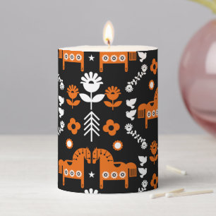 Scandinavian Horse Folk Art Pillar Candle