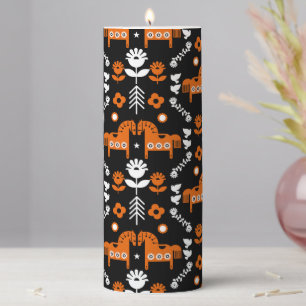 Scandinavian Horse Folk Art Pillar Candle