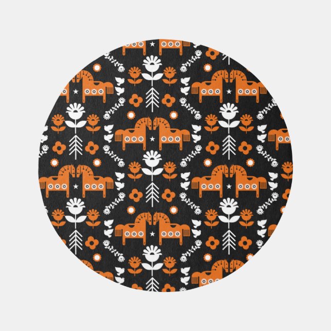 Scandinavian Horse Folk Art Rug (Front)