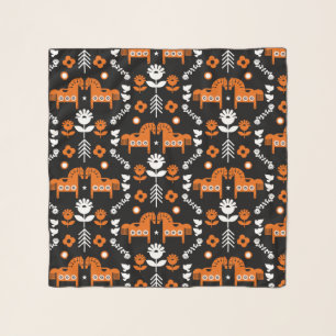 Scandinavian Horse Folk Art Scarf