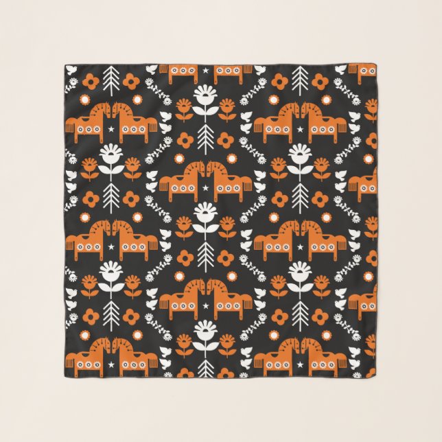 Scandinavian Horse Folk Art Scarf (Front)