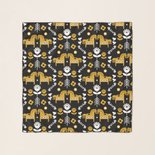 Scandinavian Horse Folk Art Scarf