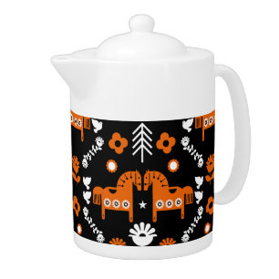 Scandinavian Horse Folk Art Teapot