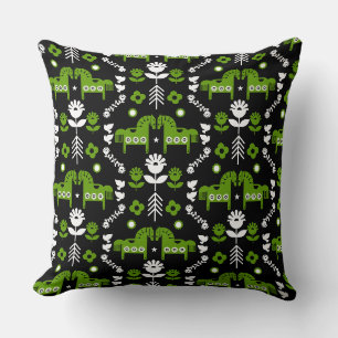 Scandinavian Horse Folk Art Throw Pillow