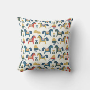 Scandinavian Horses: Colorful Folk Art Throw Pillow
