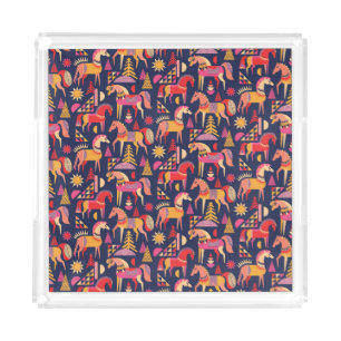 Scandinavian Horses: Decorative Seamless Design Acrylic Tray