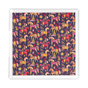 Scandinavian Horses: Decorative Seamless Design Acrylic Tray