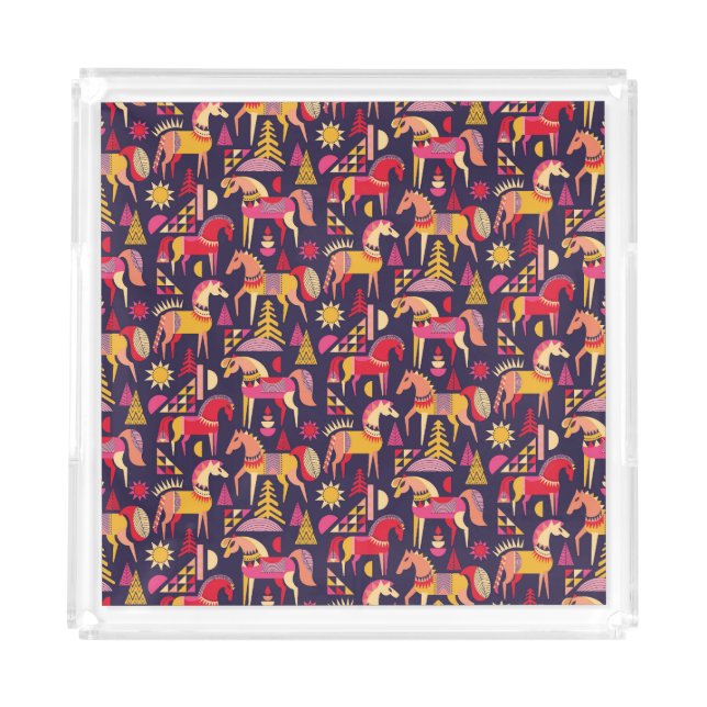 Scandinavian Horses: Decorative Seamless Design Acrylic Tray (Front)