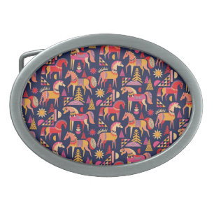 Scandinavian Horses: Decorative Seamless Design Belt Buckle