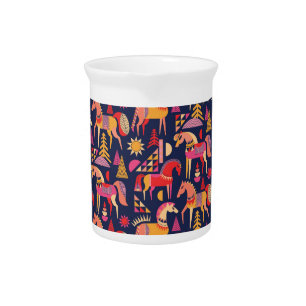 Scandinavian Horses: Decorative Seamless Design Beverage Pitcher