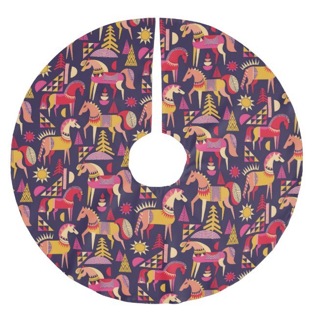Scandinavian Horses: Decorative Seamless Design Brushed Polyester Tree Skirt (Front)