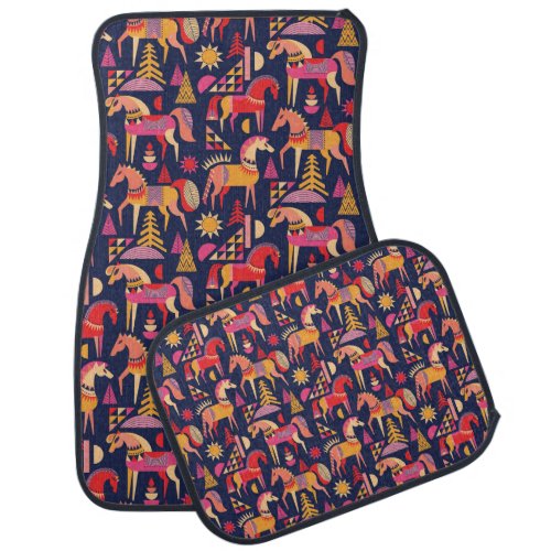 Scandinavian Horses Decorative Seamless Design Car Floor Mat