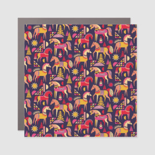 Scandinavian Horses: Decorative Seamless Design Car Magnet