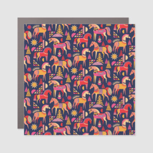 Scandinavian Horses: Decorative Seamless Design Car Magnet