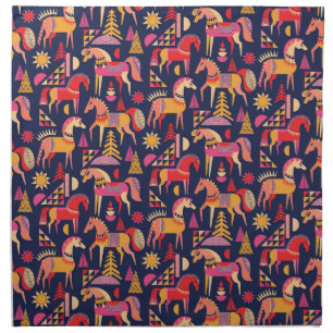 Scandinavian Horses: Decorative Seamless Design Cloth Napkin