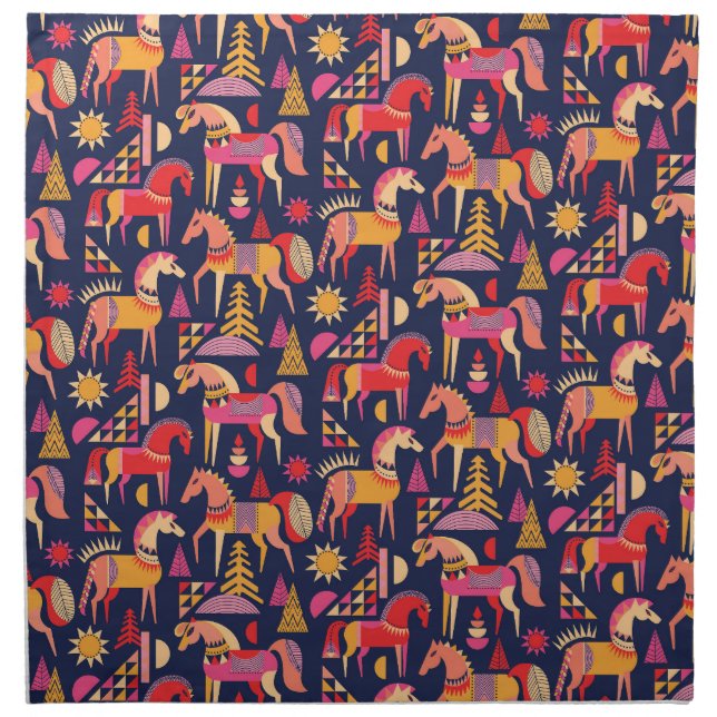 Scandinavian Horses: Decorative Seamless Design Cloth Napkin (Front)
